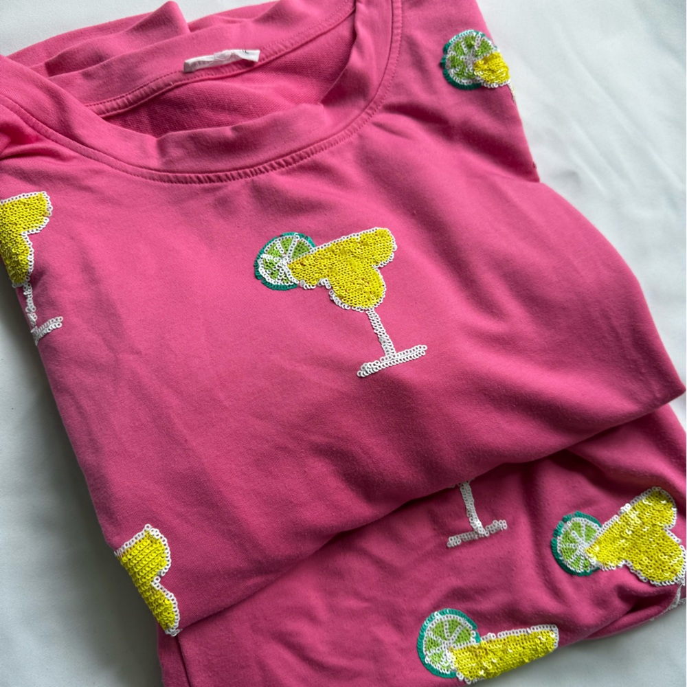 Women's Pink Sequin Cocktail Graphic Tee